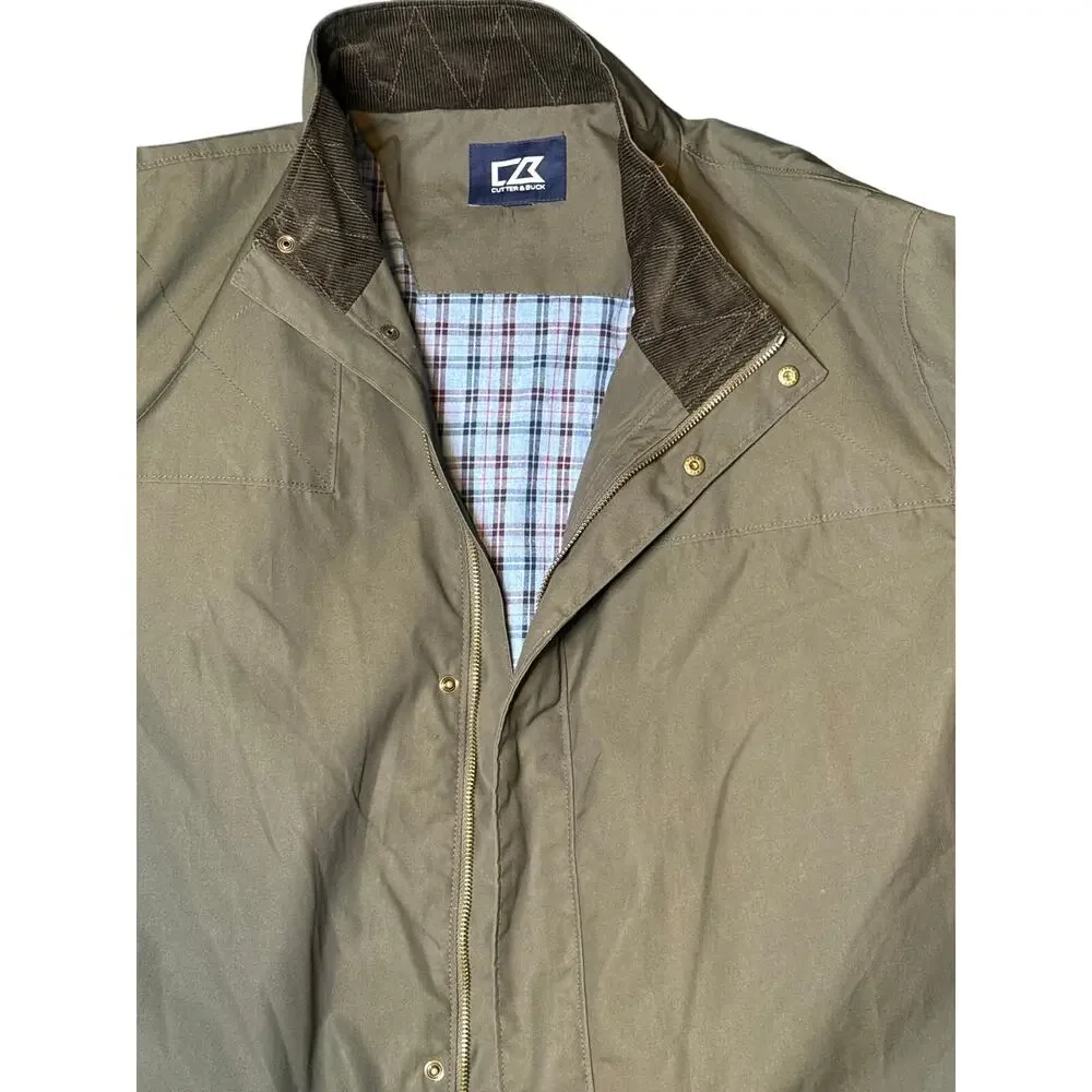 Cutter & Buck Barn Field Jacket Olive Plaid Lined Outdoor Men’s Coat